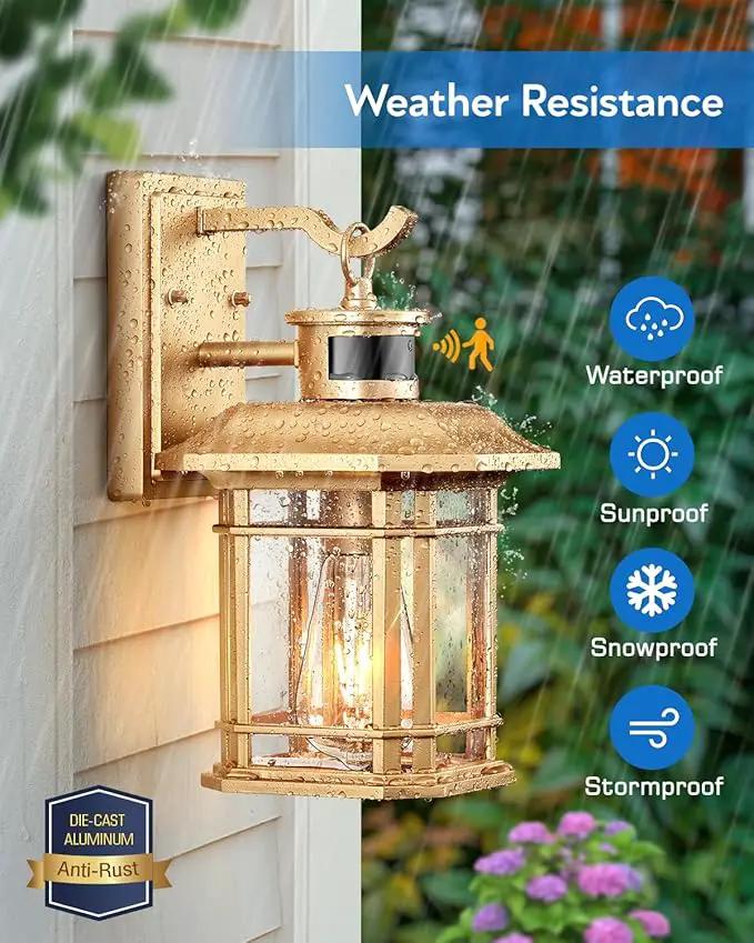 VIANIS Motion Sensor Exterior Lights for House, 2 Pack Dusk to Dawn Outdoor Lighting, Gold Outdoor Sconce Lantern, Waterproof, Weather Resistant Porch Lights Outside for House, Garage, Front Door by GreenHaven Gardens