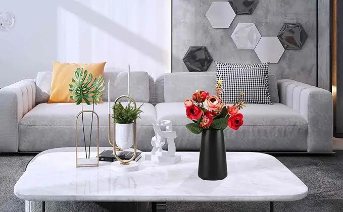 Simple Vase for Flowers Plants, Matte Vases for Modern Table Shelf Home Decor Wedding Boho Decor, 6" H Frosted Elegant Ceramic Vase for Pampas Grass Fluffy Stem Bouquet Lavender Flowers (Black, 1) by GreenHaven Gardens