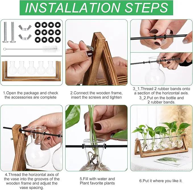 YIBOT Propagation Stations,Plant Terrarium with Wooden Stand,Plant Lover Gifts for Women for Hydroponics Plants Home Garden Wedding Decor(5 Bulb Vase) by GreenHaven Gardens