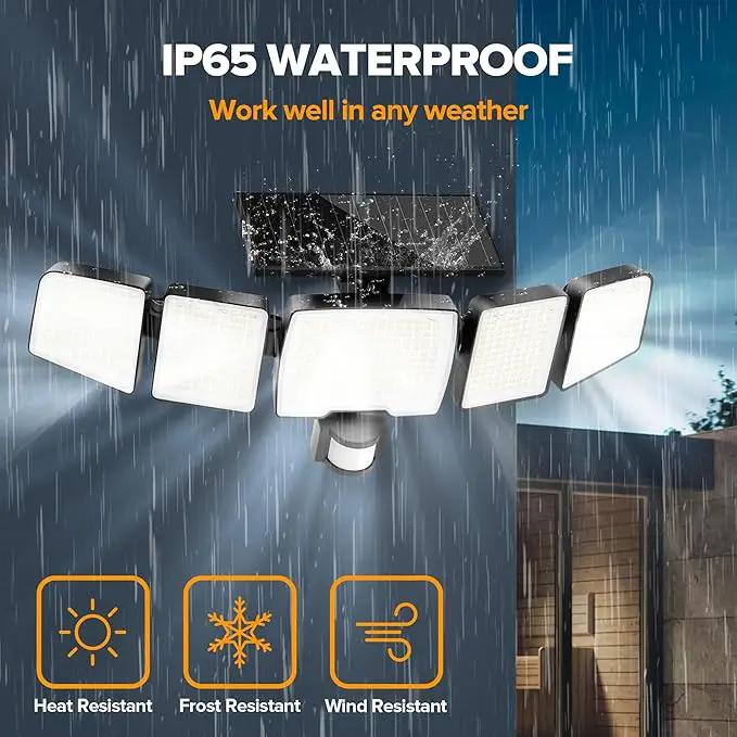 UME Solar Outdoor Lights 620 LED 4500LM, IP65 Waterproof Motion Sensor Outdoor Lights, 5 Heads Solar Security Flood Light 270 Wide Lighting Angle with 3 Modes for Garden Patio Yard - 2 Pack by GreenHaven Gardens