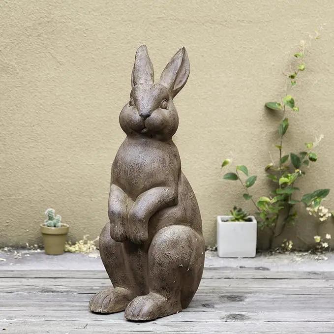 Glitzhome Rabbit Garden Statue Outdoor Standing Bunny Sculpture Lawn Decor, 22.75 Inch, Bronze by GreenHaven Gardens