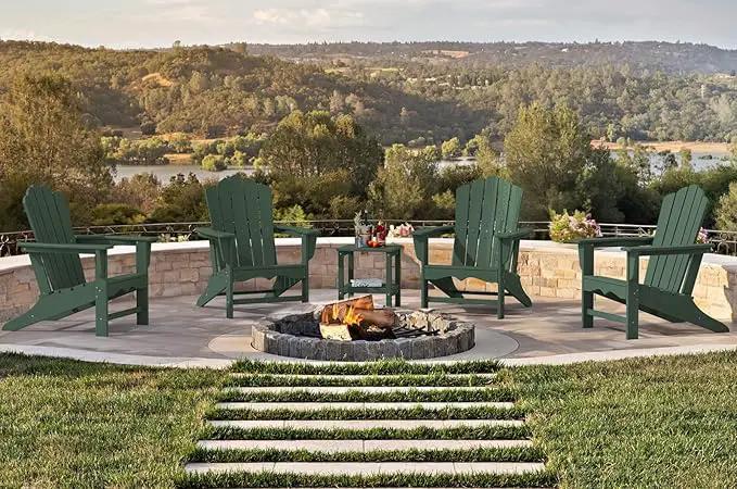 KINGYES HDPE Adirondack Chair Set of 8, Classic All-Weather Adirondack Chair, Green by GreenHaven Gardens