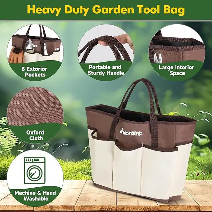 MelonArt Garden Tool Set,10 Pcs Heavy Duty Gardening Hand Tool Kit for Women Aluminum with Non Slip Ergonomic Handle, Storage Tote Bag and Gardening Gloves, Ideal Gifts for Women and Men by GreenHaven Gardens