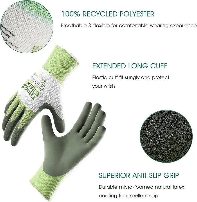 COOLJOB 3 Pairs Gardening Gloves for Women Men, 100% Recycled Polyester with Rubber Coated for Garden Patio Yard Lawn Work, Green, White & Grey, Large Size by GreenHaven Gardens