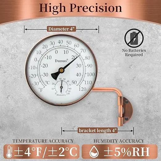 4-Inch Copper Outdoor Thermometer - Analog Temperature Gauge for Patio, Greenhouse and Garage. Decorative, Weather-Resistant, Solid Brass Swivel Design (4inch Thermo&Hygrometer) by GreenHaven Gardens