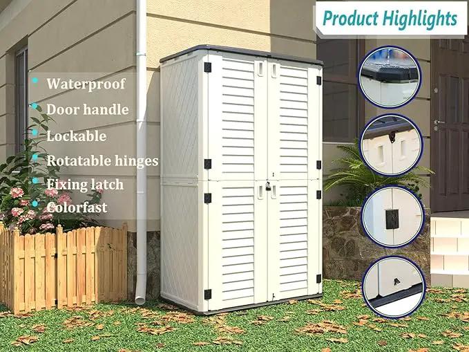HOMSPARK Storage Shed Weather Resistance, Multi-Purpose Outdoor Storage Cabinet for Backyards and Patios, Vertical Storage Shed for Lawnmower, Patio Accessories (White 1, Tall - 53 cu.ft) by GreenHaven Gardens