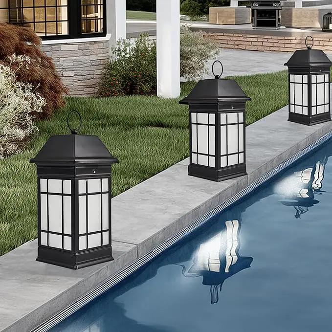 14" Solar Lantern Outdoor Waterproof, Glass Flickering Flame Solar Lanterns, Hanging Metal Lantern Decorative for Patio Front Porch Garden Backyard Tabletop Mothers Day Gifts Mom by GreenHaven Gardens