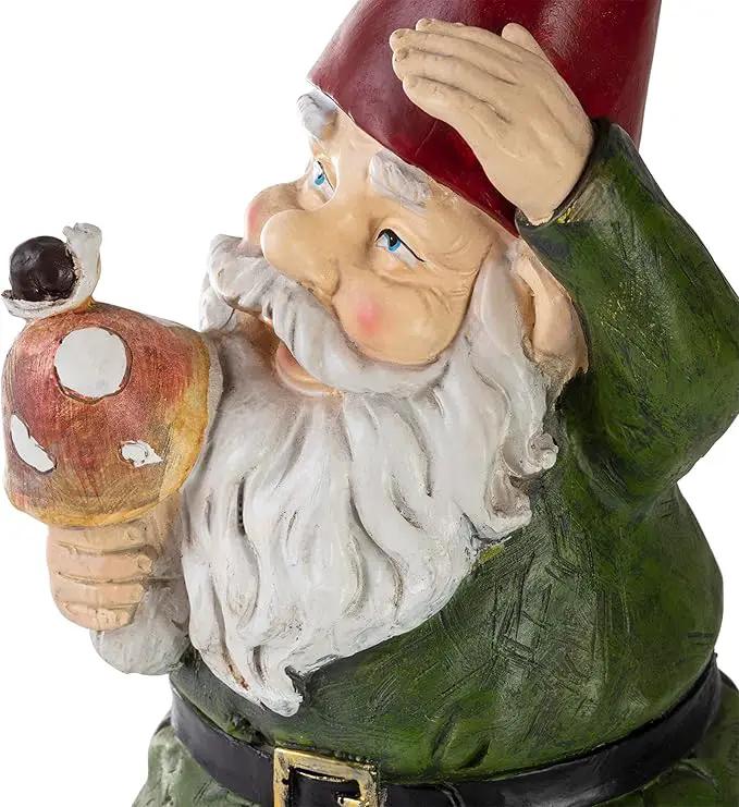 Alpine Corporation 12" Tall Outdoor Garden Gnome with Mushroom Yard Statue Decoration by GreenHaven Gardens
