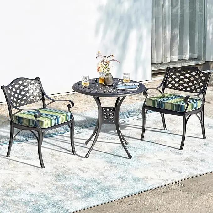 LVTXIII Patio Chair Cushions 22"x22"x3", Water-Repellent Outdoor Seat Cushions for Patio Furniture, Square Chair Pads with Ties for Home Garden Decoration, Set of 2, Stripe Blue Green by GreenHaven Gardens