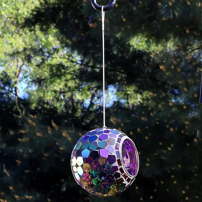 Sunnydaze 6-Inch Glass Mosaic Hanging Bird Feeder for Outdoors - Fly-Through Wild Bird Feeder - Iridescent Purple Mosaic by GreenHaven Gardens