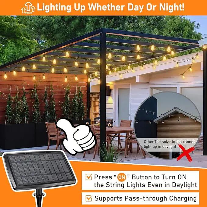 150FT Solar String Lights for Outside, Solar Powered Patio Lights with 52 Shatterproof ST38 Edison Bulbs & Remote Control,Dimmable LED Solar String Lights for Outside Waterproof by GreenHaven Gardens
