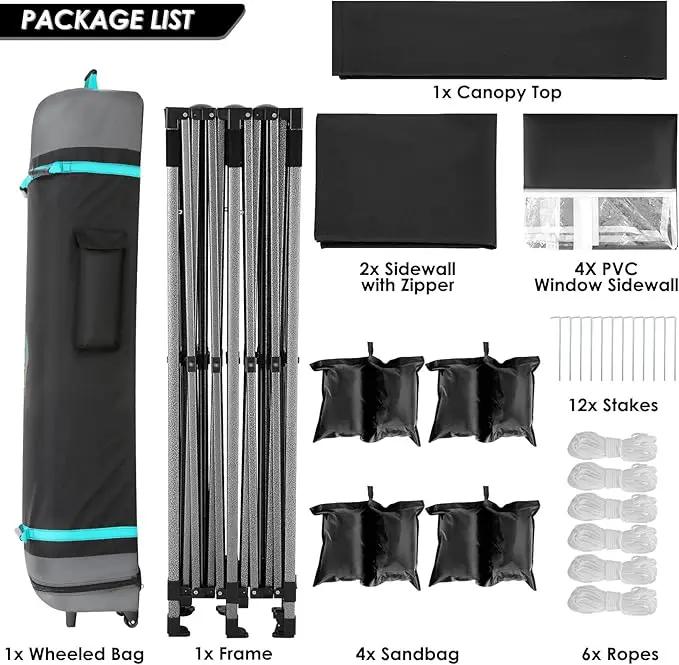 COBIZI 10x20 Canopy with Sidewalls, Heavy duty Party Tent Pop up carpas para fiestas, Tents for Parties, wedding, Outdoor Ez up Foldable Portable Canopy Tent with Wheeled Bag, Black(Windproof Upgrade) by GreenHaven Gardens