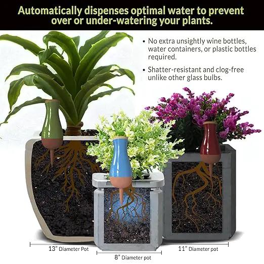 Drip Irrigation Stakes - Extra Large Improved Drip Easy-Refill 4 Week Waterer System with Large Reservoir Bulbs - Automatic Self-Watering Device for Indoor & Outdoor Plants by GreenHaven Gardens