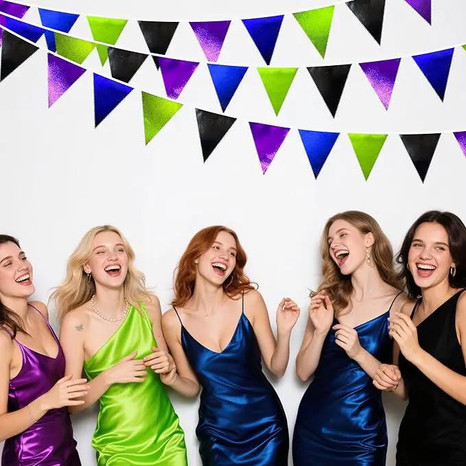 Video Game Party Decorations Black Blue Green Purple Metallic Fabric Triangle Pennant Banner Flag Bunting for Men Boys Birthday Graduations Retirement Wedding Bachelorette Video Game Party Supplies by GreenHaven Gardens