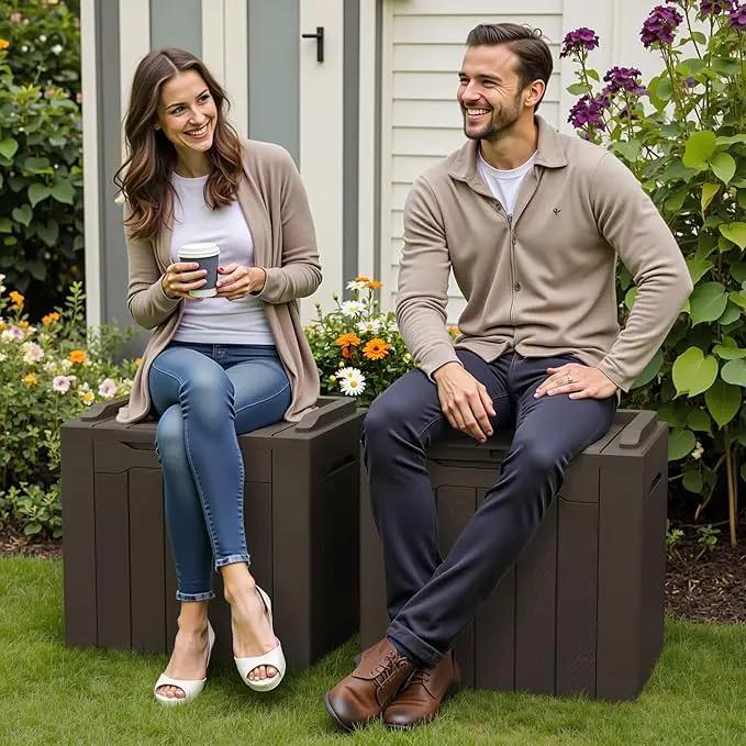 Greesum 31 Gallon Deck Box for Outside, All Weather Outdoor Storage Boxes for Patio Furniture Set, Package Delivery Box, Garden Tools, Brown(Set of 2) by GreenHaven Gardens