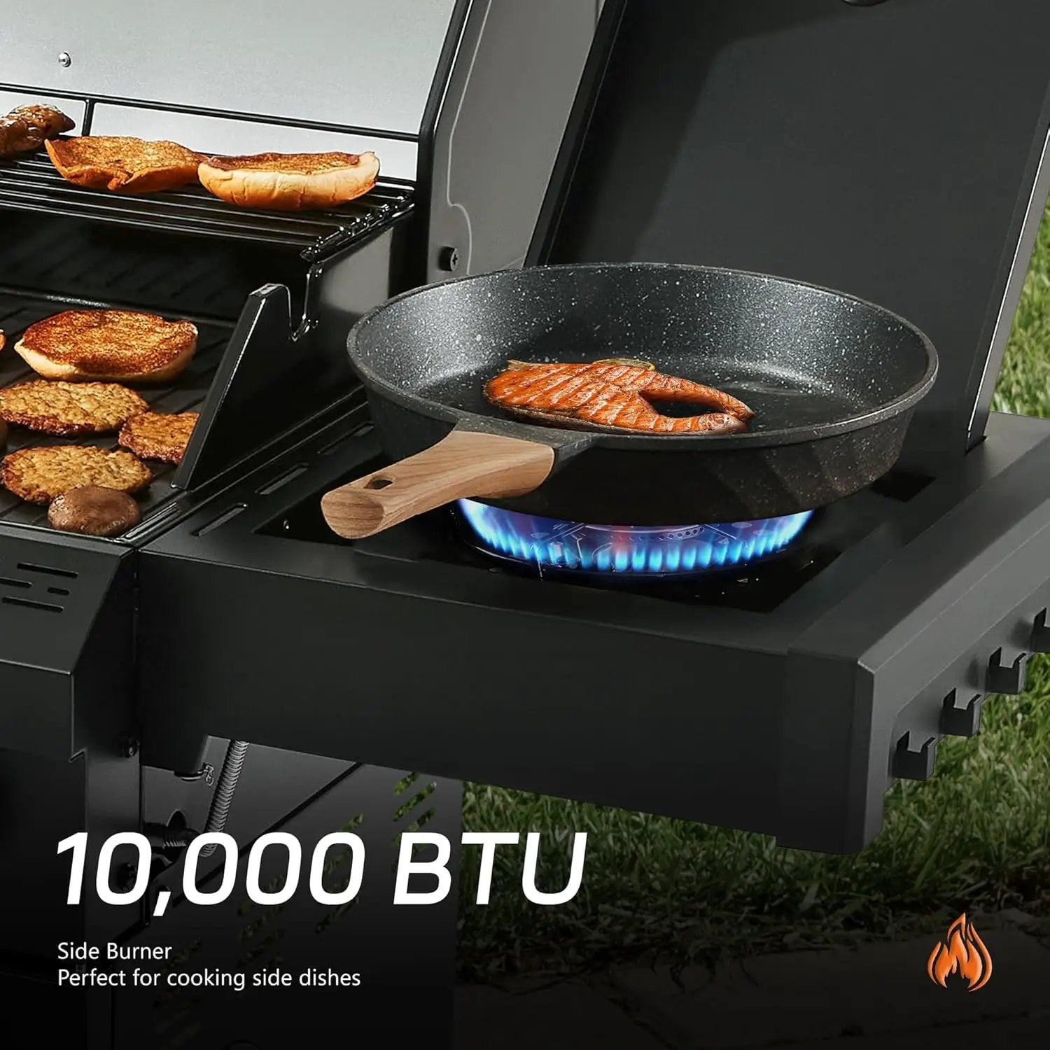 MBY 4-Burner Propane Gas Grill, 50,000 BTU Heavy Duty Outdoor BBQ Grill with Side Burner, Cast Iron Cooking Grates & Griddle for Backyard Barbecue by GreenHaven Gardens