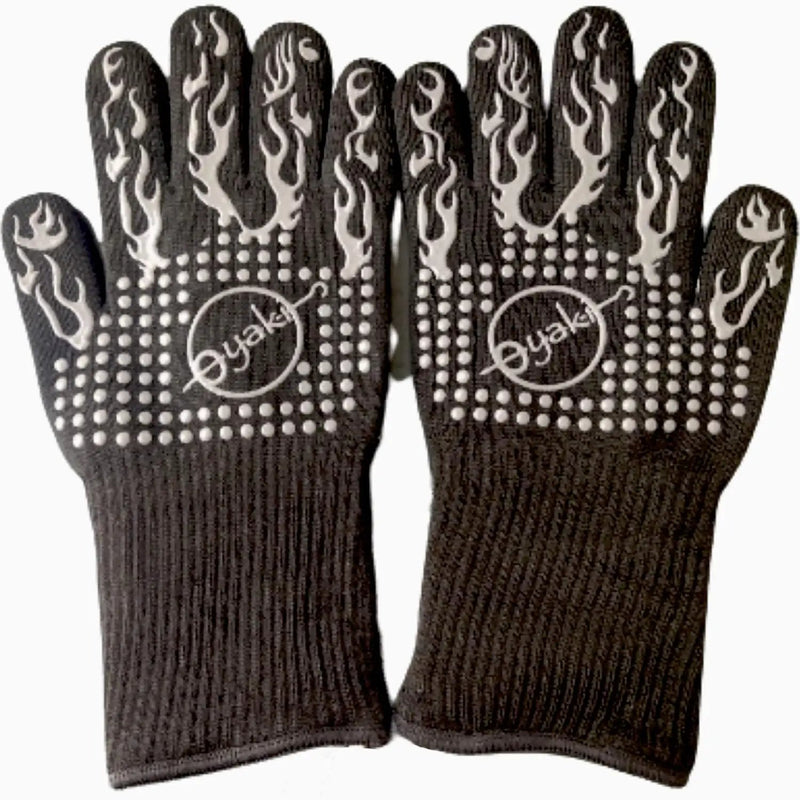 Insulated BBQ Heat Resistant Gloves - Neoprene & Polyester Barbecue Grilling Gloves with Silicone Pads for Gas Grill & Charcoal Grills Outdoor Cooking - 1400°F High Heat Fire BBQ Mittens by O-Yaki by GreenHaven Gardens