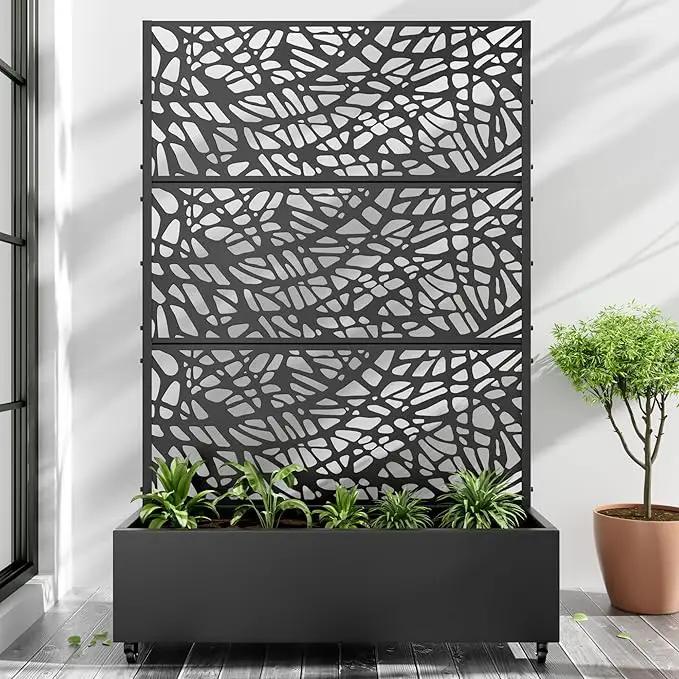 Casaphoria Metal Raised Garden Bed with Trellis and Wheels, 72"x47"x16" Planter Box for Climbing Plants, Vegetables & Vines, Features Drainage Holes and Privacy Screen (Black-Net) by GreenHaven Gardens