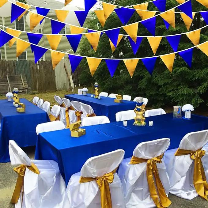 Royal Blue Gold Party Decoration Navy Blue Gold Triangle Pennant Banner Flag Metallic Fabric Bunting Garland for Graduation Birthday Wedding Retirement Bridal Shower Nautical Ahoy Achor Party Supplies by GreenHaven Gardens