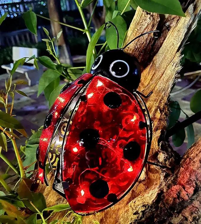 Teaeeno Ladybug Solar Lantern Pattern Light,Hanging Waterproof LED Solar Lights Outdoor Decorative,Sun-Powered Tabletop Lanterns,Metal Solar-Powered Lantern Outdoor by GreenHaven Gardens