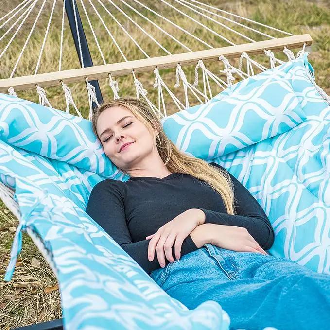 SUNCREAT Patio Hammock with Stand Included, Portable Double Hammock with Stand, Green Pattern by GreenHaven Gardens