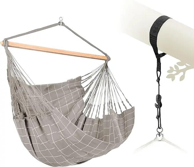 LA SIESTA® - XL King Domingo Hammock Swing Chair & TreeMount - Weather & Tear Resistant Hanging Chair for Bedroom Patio - Outdoor Indoor Hammock Chair w/Suspension Kit for Trees Beams & Posts -Almond by GreenHaven Gardens