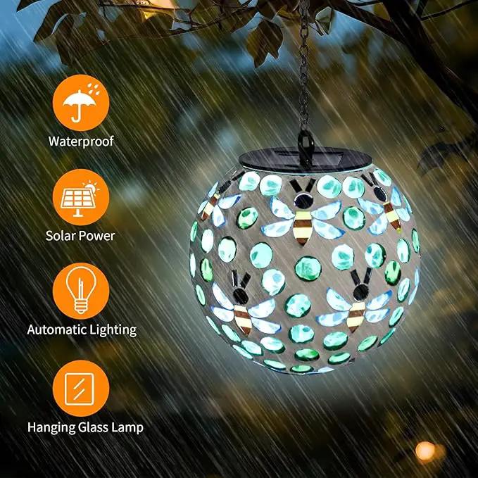 VCUTEKA Solar Chandelier Outdoor, Hanging Mosaic SolarLights with Hook Up, Solar Garden Lantern Decor for Yard, Deck and Patio, Green by GreenHaven Gardens