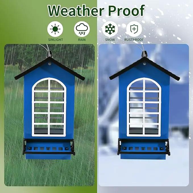 Bird Feeder Squirrel Proof Metal Hanging for Outdoor Wild Bird Seed, 5LBS with Bilateral Weight-Activated Perches, Heavy Duty Bird Feeders for Outside Wild Bird - Blue by GreenHaven Gardens