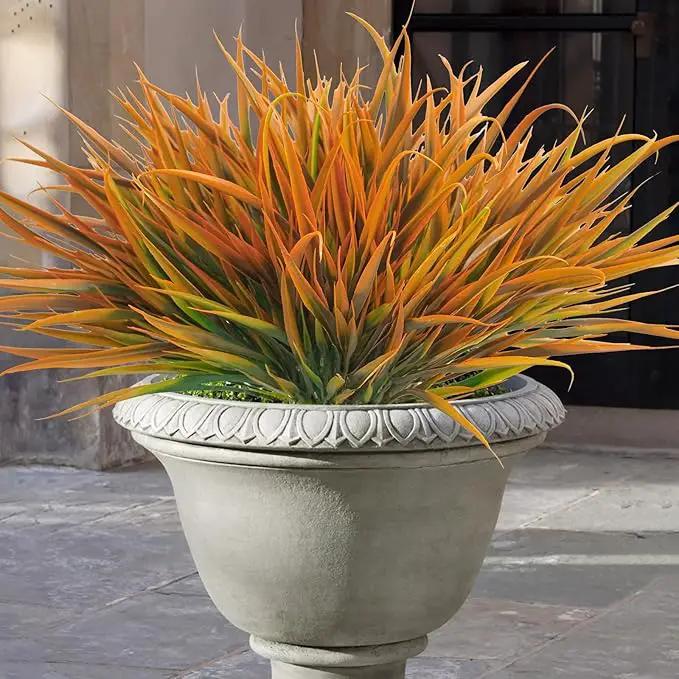 Uieke 12 Bundles Artificial Outdoor Plants UV Resistant Fake Grass Plants Faux Plastic Plants Greenery Shrubs for Home Garden Pathway Window Box Front Porch Cemetery Fall Decor, Autumn Orange by GreenHaven Gardens