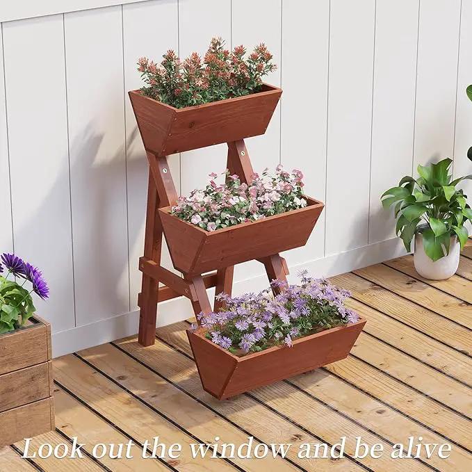 3-Tiers Wooden Raised Garden Bed,Wood Planter Box for Vegetable,Flower Rack,Flower Pot Stands,Indoor Outdoor Gardening Planting Beds (Brick red, Small) by GreenHaven Gardens