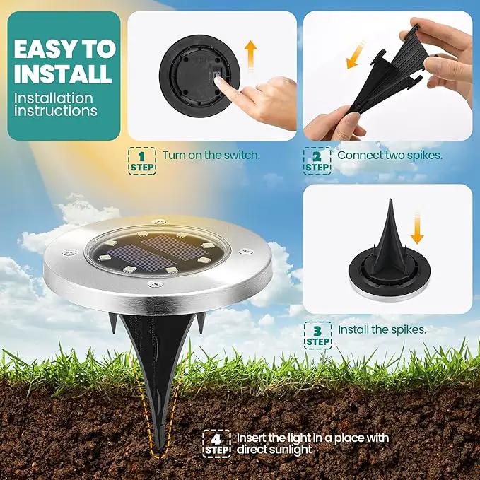 GIGALUMI 8 Pack Solar Ground Lights, 8 LED Solar Powered Disk Lights Outdoor Waterproof Garden Landscape Lighting for Yard Deck Lawn Patio Pathway Walkway (White) by GreenHaven Gardens