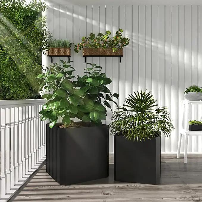 Steel Planter Box-24"x24"x24"-Large Square Planter Box-Outdoor Indoor-Cube Steel Planter Heavy Duty Black Metal Planter Flower Pot Commercial Residential for Home Garden Porch Hotel Patio by GreenHaven Gardens