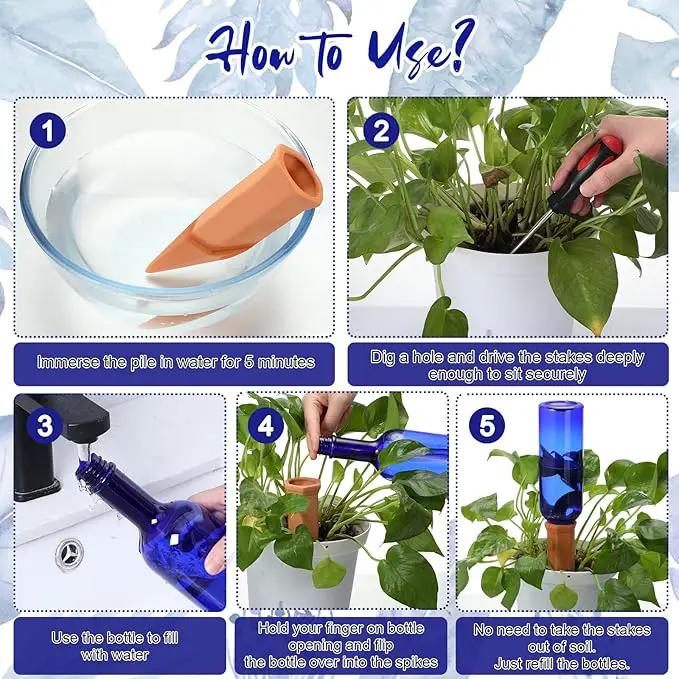 3 Sets Plant Watering Devices Terracotta 26 oz Self Watering Spikes Plastic Wine Bottles Slow Release Vacation Insert Automatic Plant Pot Waterer Device for Indoor Outdoor Garden by GreenHaven Gardens