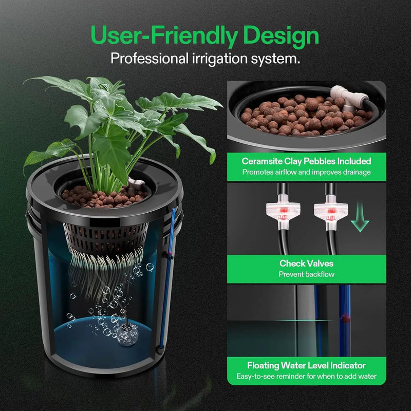 VIVOSUN DWC Hydroponics Grow System with Top Drip Kit, 5-Gallon Deep Water Culture, Recirculating Drip Garden System with Multi-Purpose Air Hose, Air Pump, and Air Stone (8 Buckets + Top Drip Kit) by GreenHaven Gardens