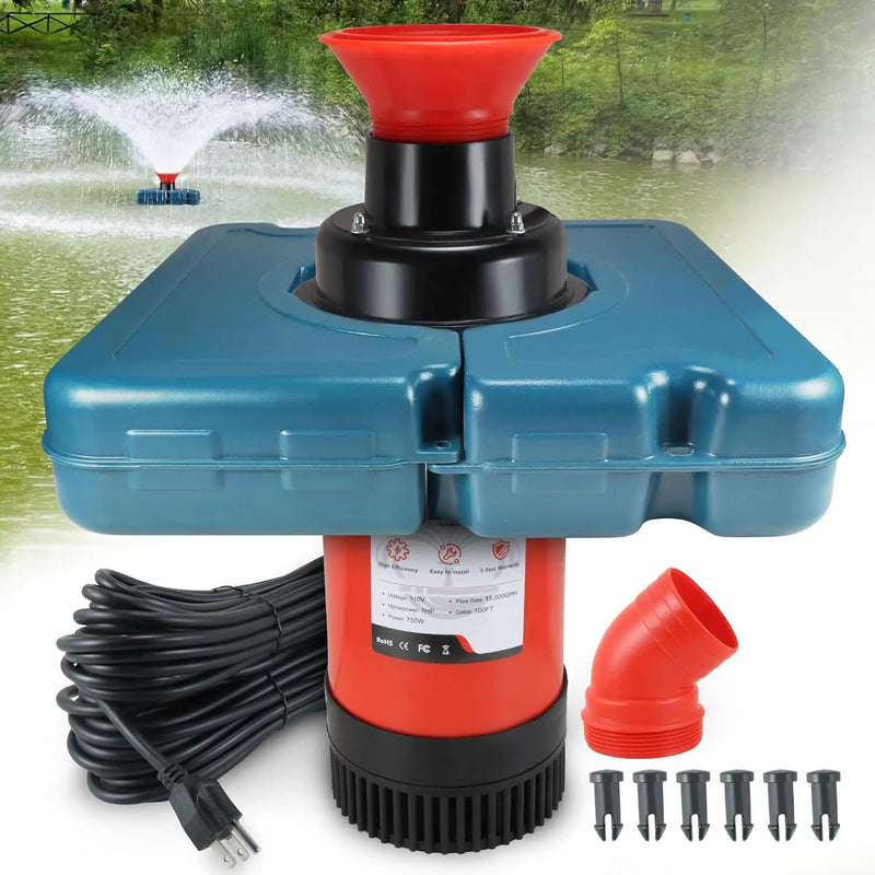 Goldlife Pond Fountain Aerator, F1-4 1HP 750W 110V PowerfuI Floating Pond Fountain Pump With 100 FT Power Cord, Outdoor Pond Aerating Fountains Cascade Pump for Small Large Ponds Lake Pond Jet System by GreenHaven Gardens