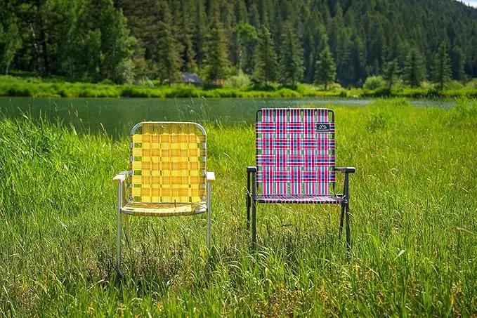 Retro Webbed Camping Chair - Lightweight, Foldable, Durable Steel Frame, 300lb Capacity, Vintage Red/Blue Stripes by Caddis Sports (4) by GreenHaven Gardens