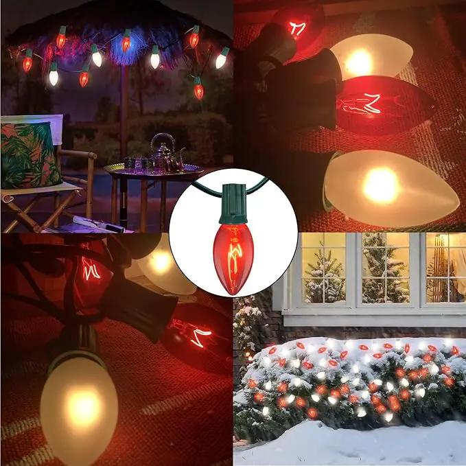 25ft C9 Red and White Christmas Lights,Waterproof C9 Christmas String Lights With 26 Red White bulbs,Commercial Christmas Lights Outdoor for Garden House Xmas Garland Christmas Tree Decorations by GreenHaven Gardens