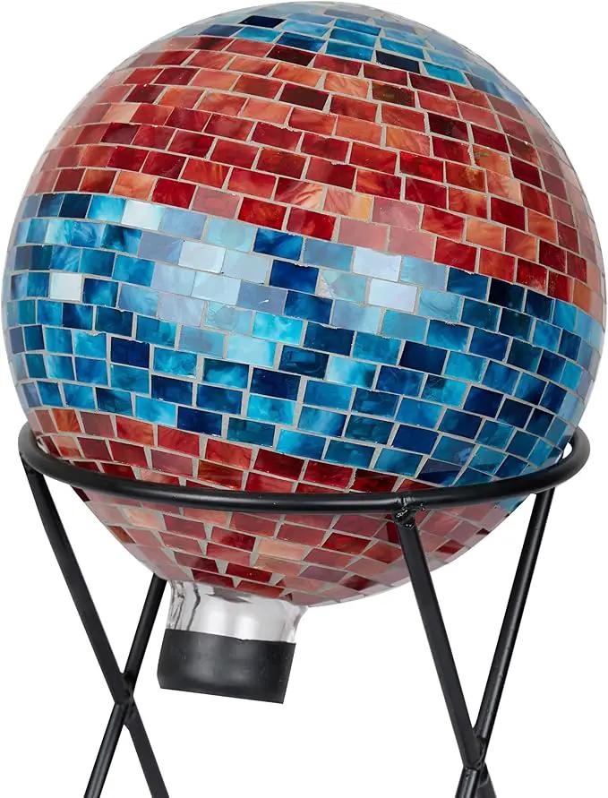 Alpine Corporation HGY292 Striped Mosaic Gazing Globe, Stylish Décor for Garden, Patio, & Lawn, 12" H, Orange and Turquoise by GreenHaven Gardens