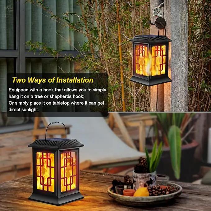 Solar Lanterns - Outdoor Hanging Solar Lights with Flickering Flame, Decorative Garden Lanterns, Waterproof LED Lights for Garden, Patio, Pathway, Yard - 2 Pack by GreenHaven Gardens
