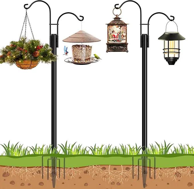Ottsuls Bird Feeder Pole, 2 Pack 92 INCH Double Shepherds Hooks for Outdoor, Garden Pole with 5 Base Prongs Heavy Duty Planter Hooks for Hanging Plant Baskets, Lantern, Hummingbird Feeder by GreenHaven Gardens