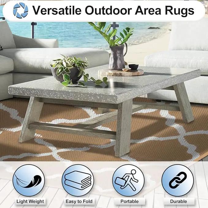 OutdoorLines Outdoor Plastic Area Rugs for Patio 5x8 ft - Reversible Outside Carpet, Stain & UV Resistant RV Mats, Straw Rug for Camping, Deck Garden, Porch and Balcony, Moroccan/Brown & Light Grey by GreenHaven Gardens