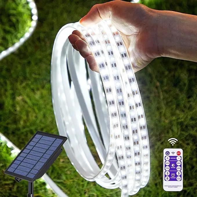 32.8FT 600LED Solar LED Strip Lights Outdoor, Outdoor String Lights Waterproof, 8 Modes Solar Rope Lights with Remote for Step, Stair, Deck, Fence, Patio,Yard Decor (Cool White, 32.8 FT) by GreenHaven Gardens