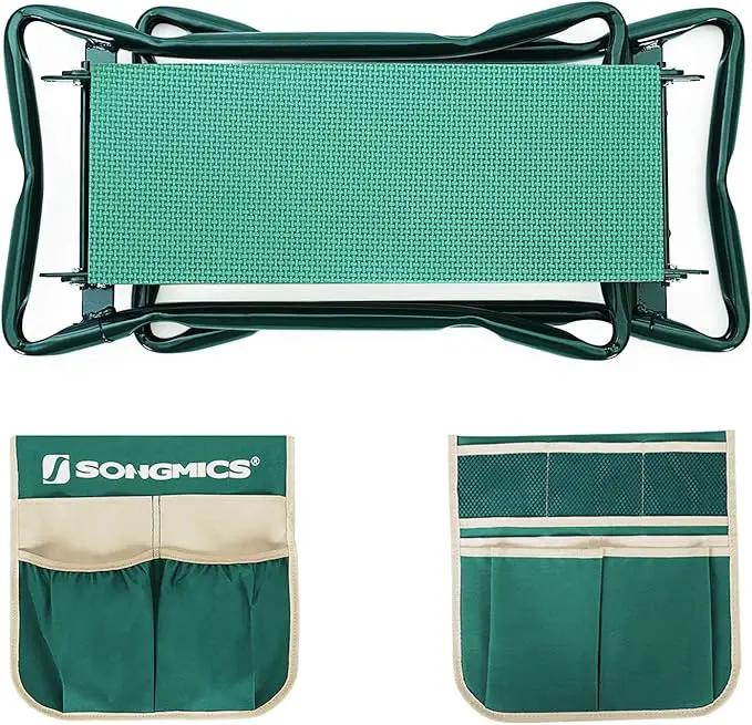 SONGMICS Garden Kneeler and Seat, Multifunctional Garden Kneeling Bench, Gardening Gifts for Women Men, Folding Gardening Stool, with 2 Tool Bags, 6-Inch Wide Kneeling Pad, Dark Green UGGK50L by GreenHaven Gardens