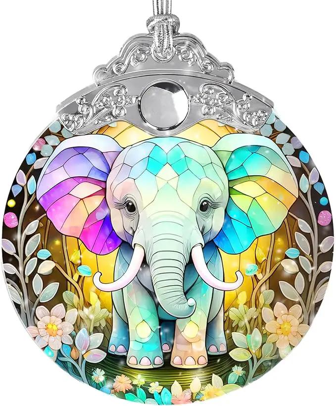 Stained Glass Suncatcher, Jocidea Elephant Ornament, Christmas Ornaments, Holidays Ornaments, Christmas Tree Decor, Elephant Decor for Home, Elephant Gifts by GreenHaven Gardens
