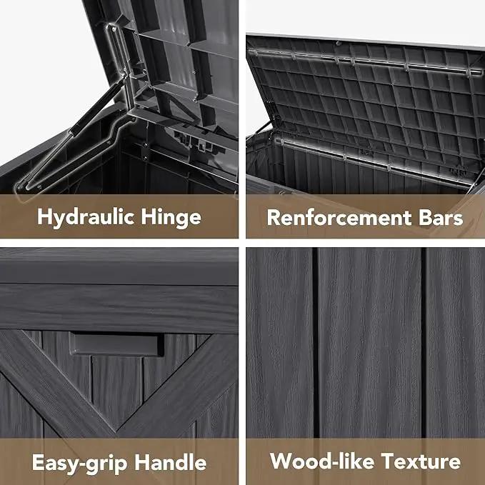 Devoko 120 Gallon Deck Box Resin Outdoor Storage Box Waterproof for Patio, Large Outdoor Storage Bench Lockable for Outside (Grey) by GreenHaven Gardens