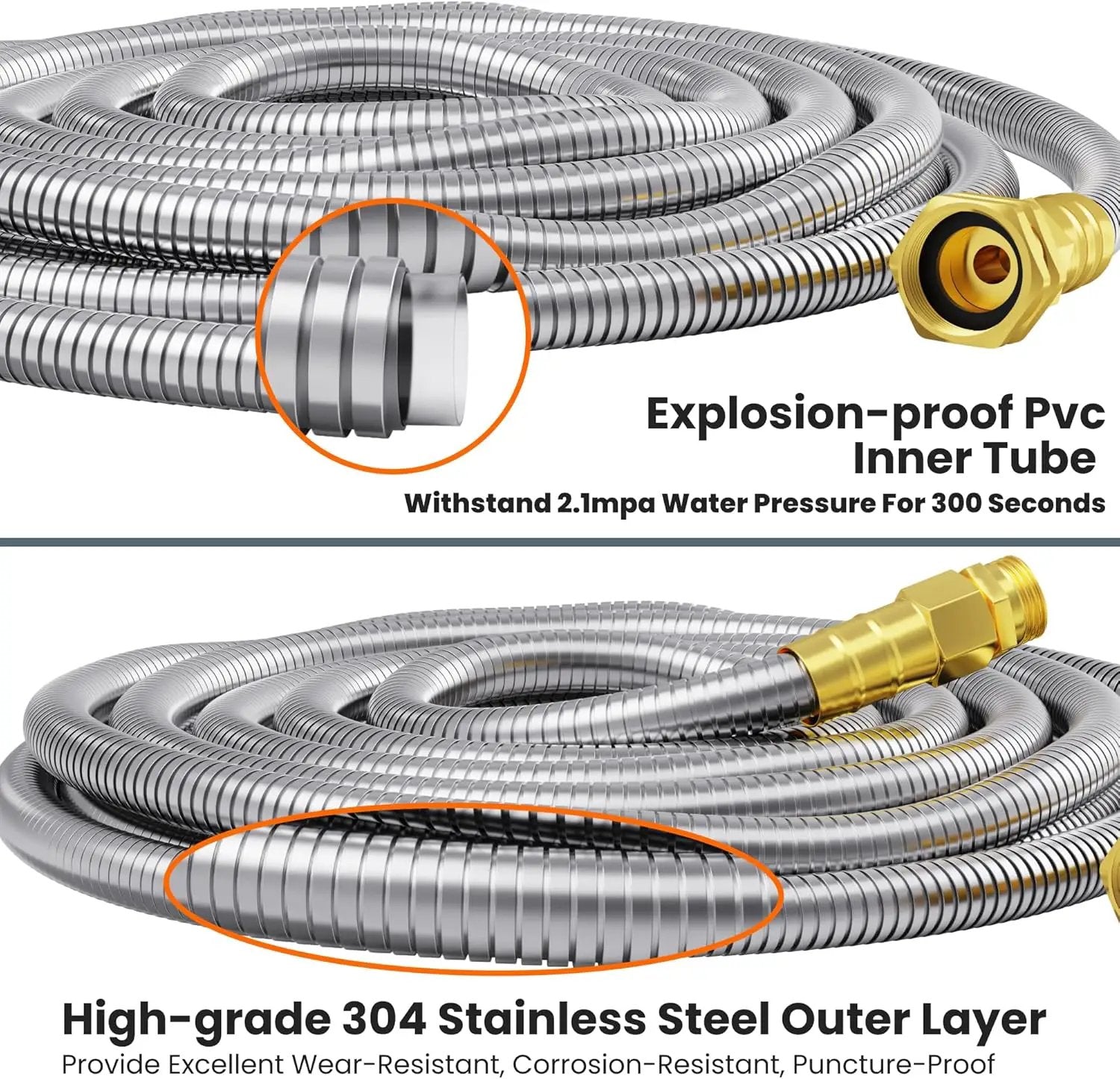 Girafe Tools Garden Hose 100ft x 5/8", 304 Stainless Steel Metal Water Hose, No Kink Garden Water Hose with 9 Pattern Spray Nozzle, Flexible, Lightweight, Kink Free Hose for Yard, Outdoor by GreenHaven Gardens