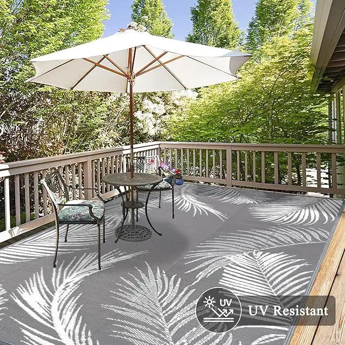 Pauwer Waterproof Outdoor Rug 8x10, Reversible Plastic Straw Patio Camping Rug, Indoor Outdoor RV Mat Carpet for Deck, Camper, Porch, Balcony, Backyard, Picnic, Leaf Grey by GreenHaven Gardens