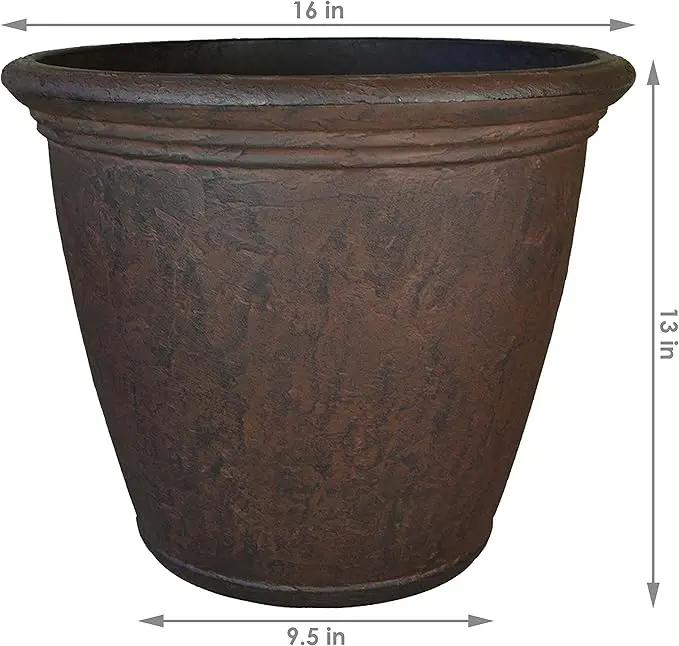 Sunnydaze 15.25-Inch Anjelica Large Plastic Pot for Plants - Outdoor Polyresin Round Planter with Drillable Drainage Holes - Rust by GreenHaven Gardens