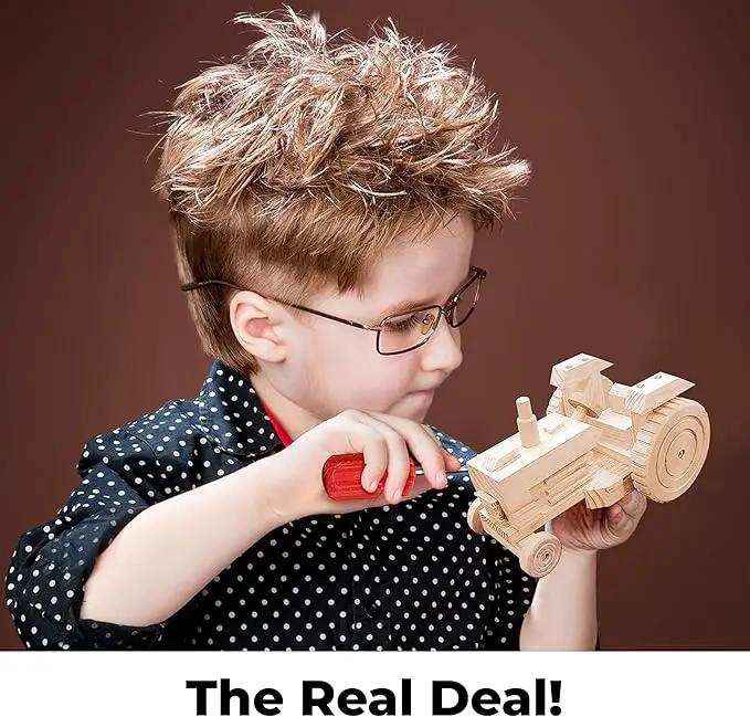 Kraftic Woodworking Building Kit for Kids, with 3 Educational DIY Carpentry Construction Wood Model Kit Toy Projects for Boys and Girls- Tractor, Bulldozer and Racing Car by GreenHaven Gardens