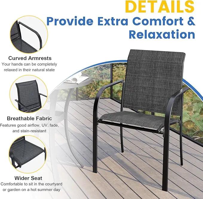VICLLAX 11 Pieces Patio Dining Set for 10, Outdoor Furniture Set Includes 60" Round Outdoor Table and 10 Lawn Stackable Chairs, Black Tabletop and Grey Fabric by GreenHaven Gardens
